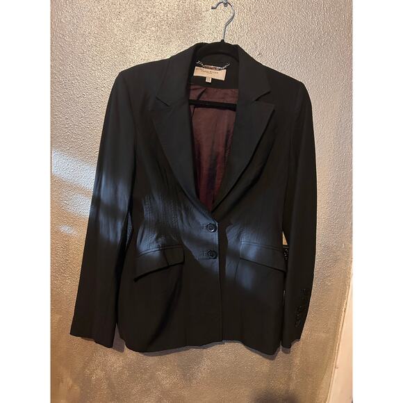 Karen Millen Preppy Academia Black Stretch Double Button Notched Lapel Blazer - Picture 2 of 9